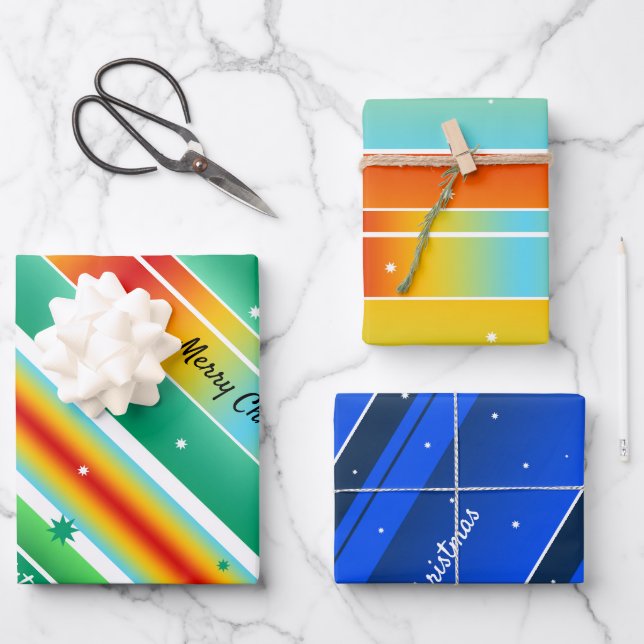 Elegant Stars and Stripes Colourful Christmas  Wra Wrapping Paper Sheet (Front)