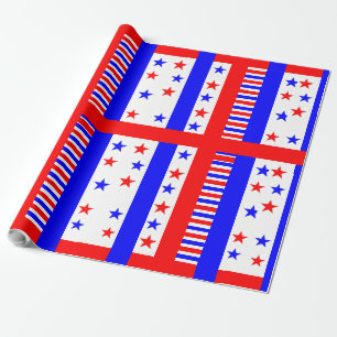 Elegant Stars and Stripes Pattern USA Flag Colours Wrapping Paper