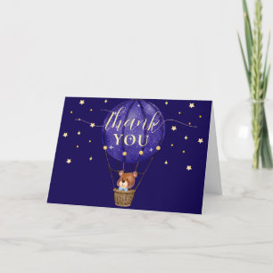 Elegant Stars Bear Hot Air Balloon Boy Baby Shower Thank You Card