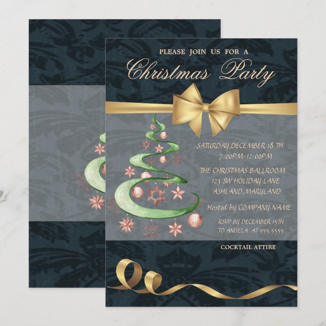 Elegant Stars Christmas Tree,Balls,Bow, Christmas  Invitation (Front/Back)