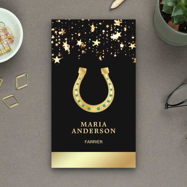 Elegant Stars Confetti Faux Gold Foil Horseshoe Business Card (Creator Uploaded)
