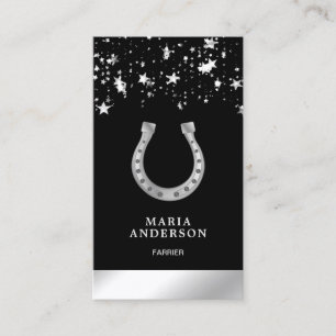 Elegant Stars Confetti Faux Silver Foil Horseshoe Business Card
