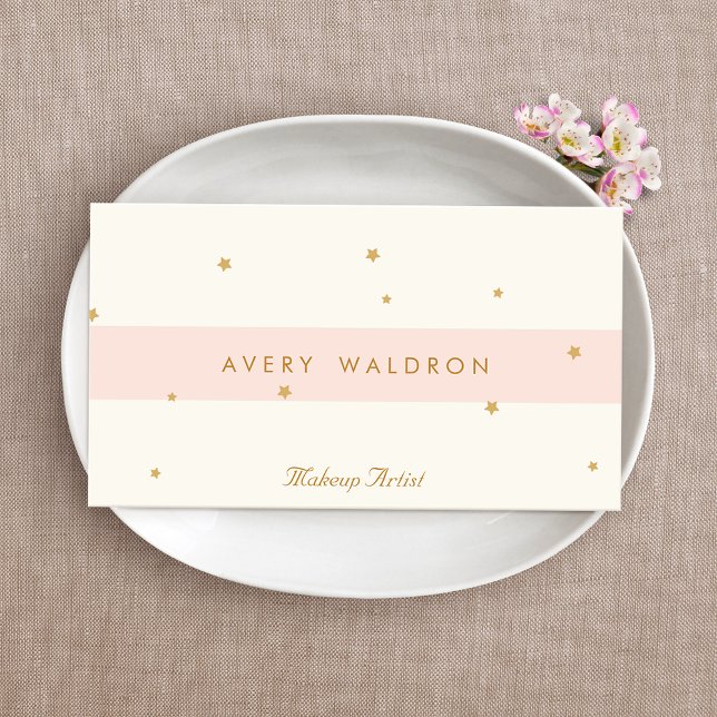 Elegant Stars Light Pink Cream White Makeup Artist Business Card (Creator Uploaded)