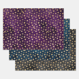 Elegant Stars Moon Night Sky Patterns Wrapping Paper Sheet