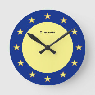 Elegant Stars on Blue and Yellow Round Clock