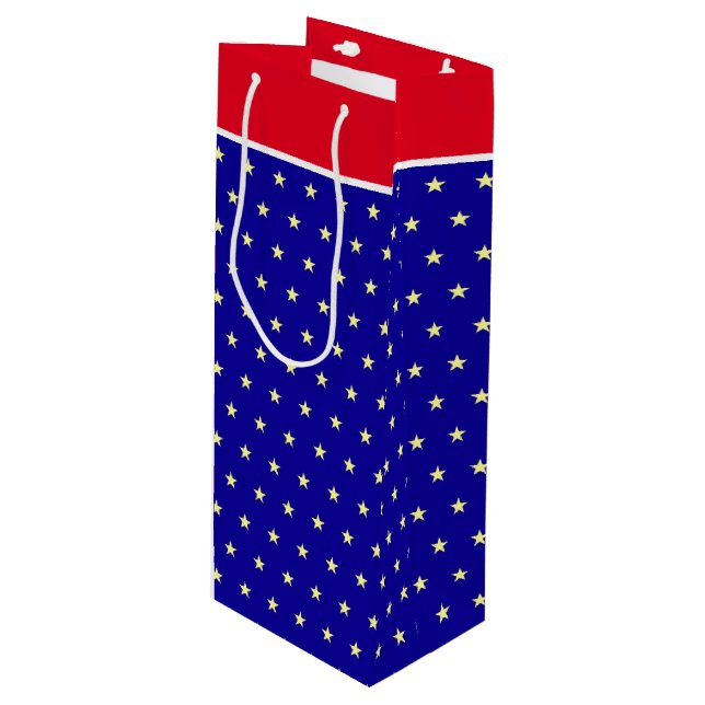 Elegant stars on blue red and white gift bag (Front Angled)