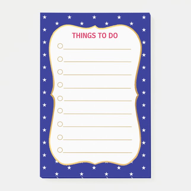 Elegant Stars on Blue Things To Do Post-it Notes (Front)
