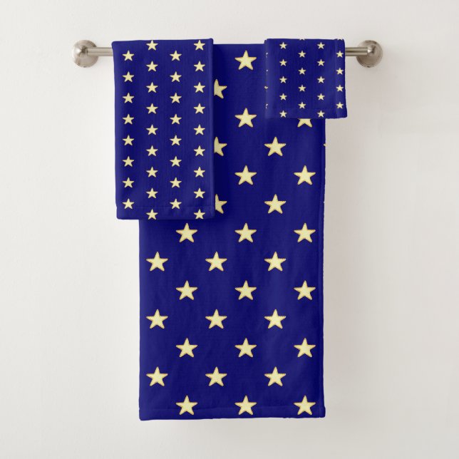 Elegant stars on navy blue bath towel set (Insitu)