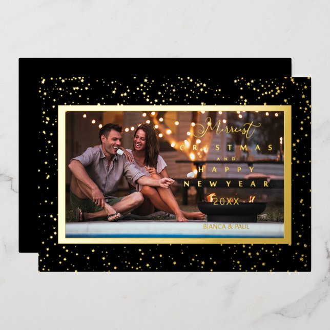 Elegant Stars Photo Frame Christmas  Foil Holiday Card (Front/Back)