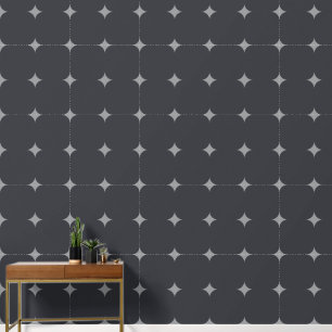 Elegant Stars Silver Charcoal Dark Grey Tiles Wallpaper