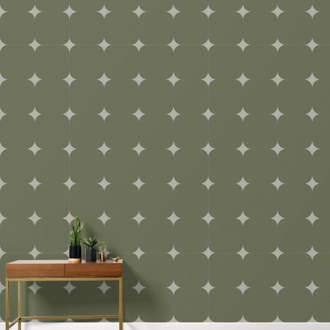 Elegant Stars Silver Dark Green Yellow Pattern Wallpaper (Hallway)