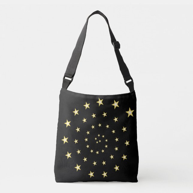 Elegant Stars Spiral on Black Crossbody Bag (Front)
