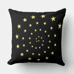 Elegant Stars Spiral on Black Cushion