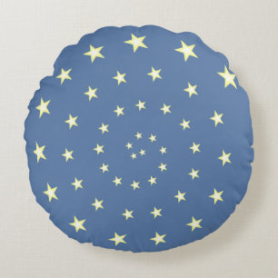 Elegant Stars Spiral on Wondrous Blue Round Cushion