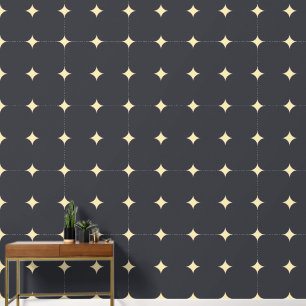 Elegant Stars Tan Charcoal Dark Grey Tiled Pattern Wallpaper