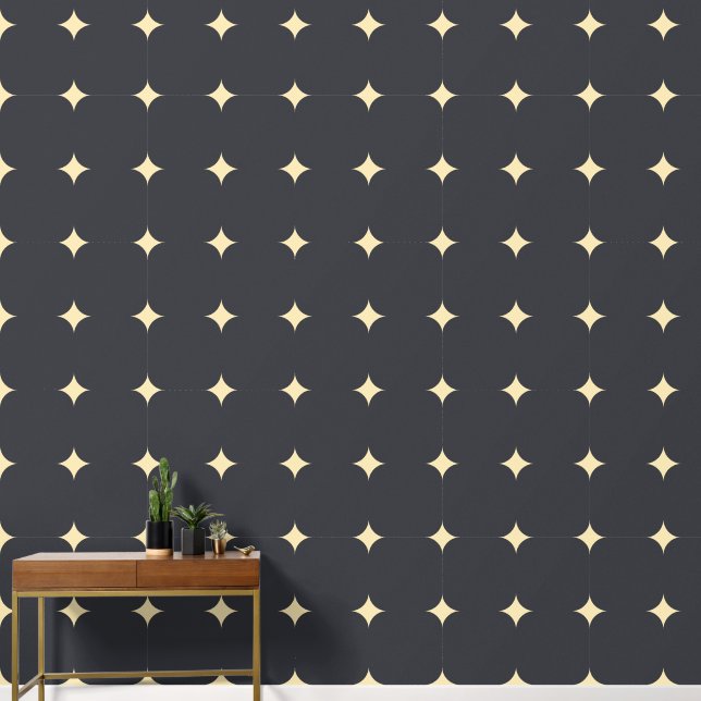 Elegant Stars Tan Charcoal Dark Grey Tiled Pattern Wallpaper (Hallway)