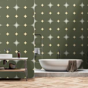 Elegant Stars Tan & Grey Dark Green Yellow Pattern Wallpaper
