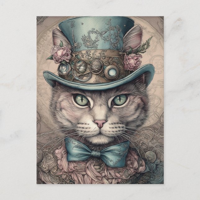 Elegant Steampunk Cat Postcard (Front)