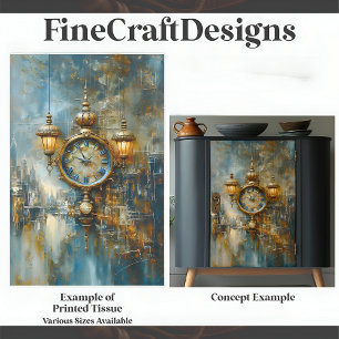 Elegant Steampunk Clock & Lanterns A8 Decoupage Tissue Paper
