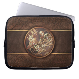 elegant steampunk gears gold brown laptop sleeve