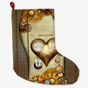 Elegant steampunk heart large christmas stocking