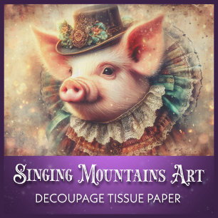 Elegant Steampunk Pig Portrait Decoupage Tissue Paper