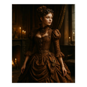 Elegant Steampunk Victorian Lady in Brown Poster