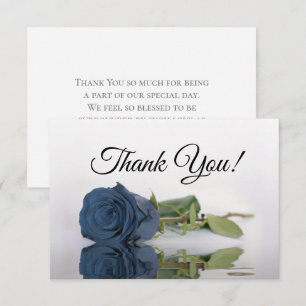 Elegant Steel Blue Mirrored Rose Simple Wedding Thank You Card