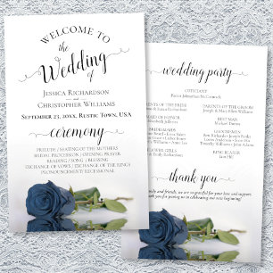 Elegant Steel Blue Rose Budget Wedding Program