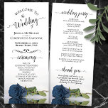 Elegant Steel Blue Rose Simple Romantic Wedding Programme<br><div class="desc">This beautiful wedding program features an elegant design with a single long stemmed dusty steel blue or blue grey coloured rose lying on its side reflecting in water. The titles are written in fancy script calligraphy, and there is space for your ceremony and wedding party details, as well as a...</div>