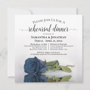 Elegant Steel Blue Rose Wedding Rehearsal & Dinner Invitation