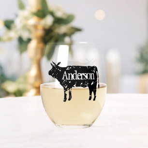 Elegant stemless wine glass with cow silhouette