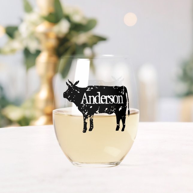 Elegant stemless wine glass with cow silhouette (Insitu (Wedding))