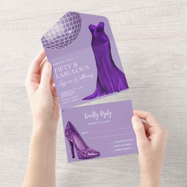 Elegant Stiletto & Indigo Gown 50th Birthday All In One Invitation (Tearaway)
