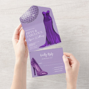 Elegant Stiletto & Indigo Gown 50th Birthday All In One Invitation