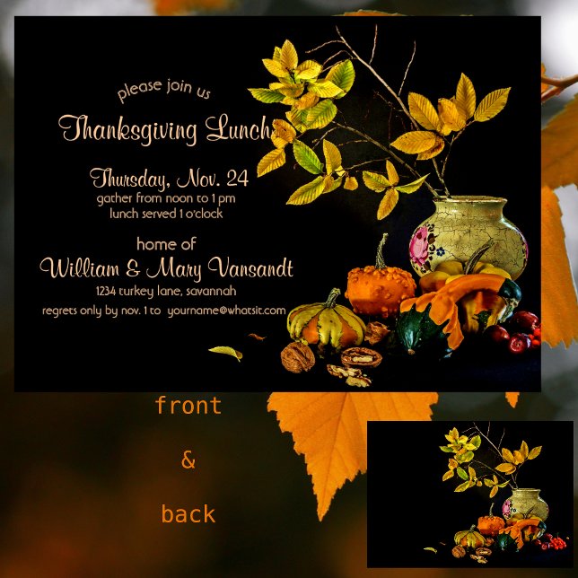 Elegant Still Life Autumn Leaves Thanksgiving Invitation (Creator Uploaded)