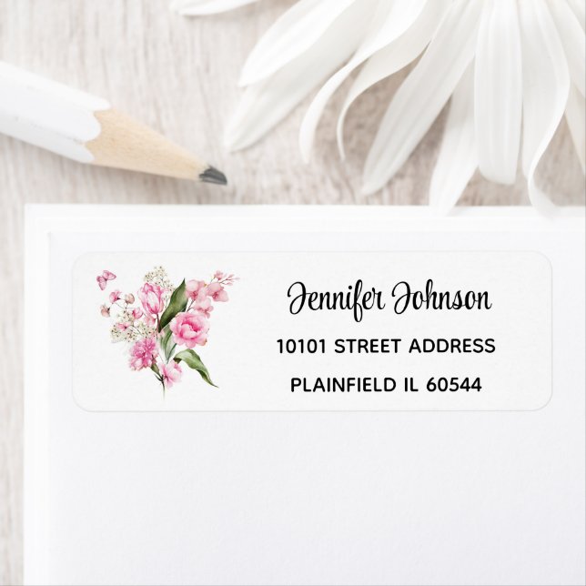 Elegant Still Life Pink Florals Return Address (Insitu)