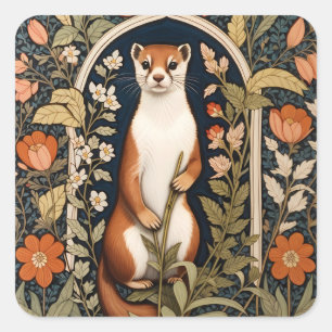 Elegant Stoat William Morris Inspired Floral Square Sticker