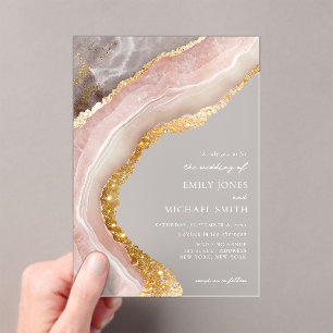 Elegant Stone Agate Marble Chic Wedding Acrylic Invitations