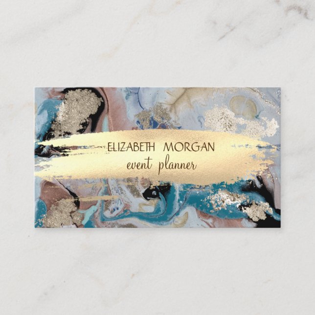 Elegant Stone Marble Gold Foil Brush Stroke Business Card (Front)