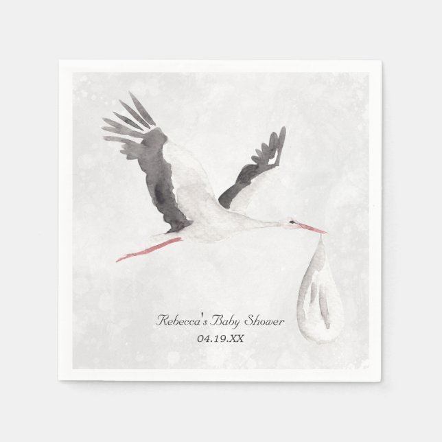 Elegant Stork Delivery Baby Shower Personalised Napkin (Front)