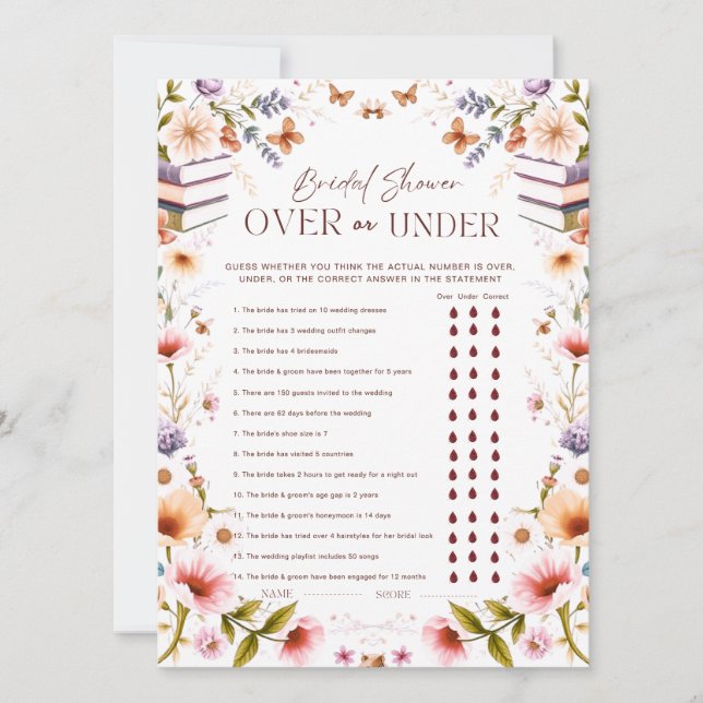 Elegant Storybook Over or Under Bridal Shower Game (Front)