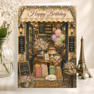 Elegant Storybook Paris Cafe in Spring Birthday Card