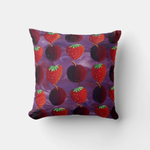 Elegant Strawberries and Plums Patterned Cushion