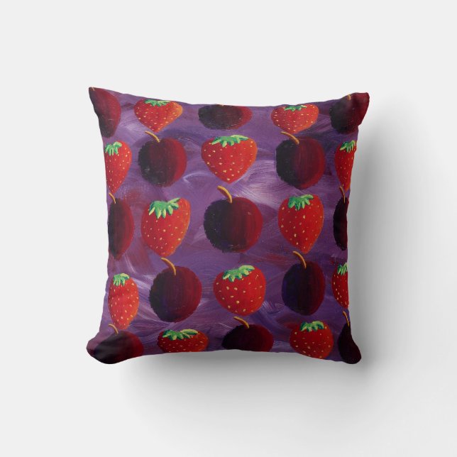 Elegant Strawberries and Plums Patterned Cushion (Front)