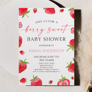 Elegant Strawberry A Berry Sweet Baby Shower Invitation
