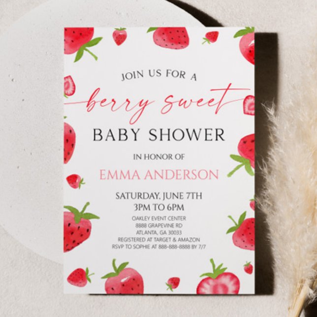 Elegant Strawberry A Berry Sweet Baby Shower Invitation (Creator Uploaded)