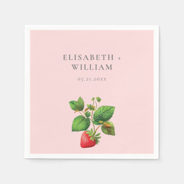 Elegant Strawberry and Peonies Personalised Napkin (Front)