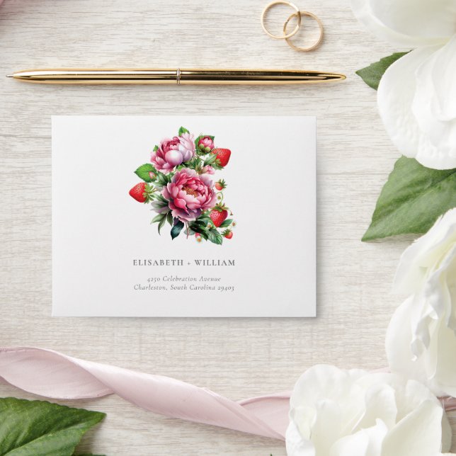 Elegant Strawberry and Peonies Summer Wedding  Envelope (Wedding)