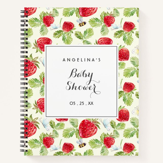 Elegant Strawberry Baby Shower Gift List Notebook (Front)